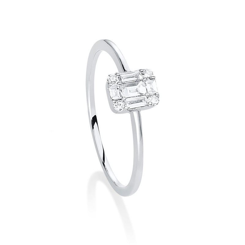 Ring 18 kt WG, 5 Bag. 0,17 ct, TW-si, 4 Brill. 0,05 ct, TW-si