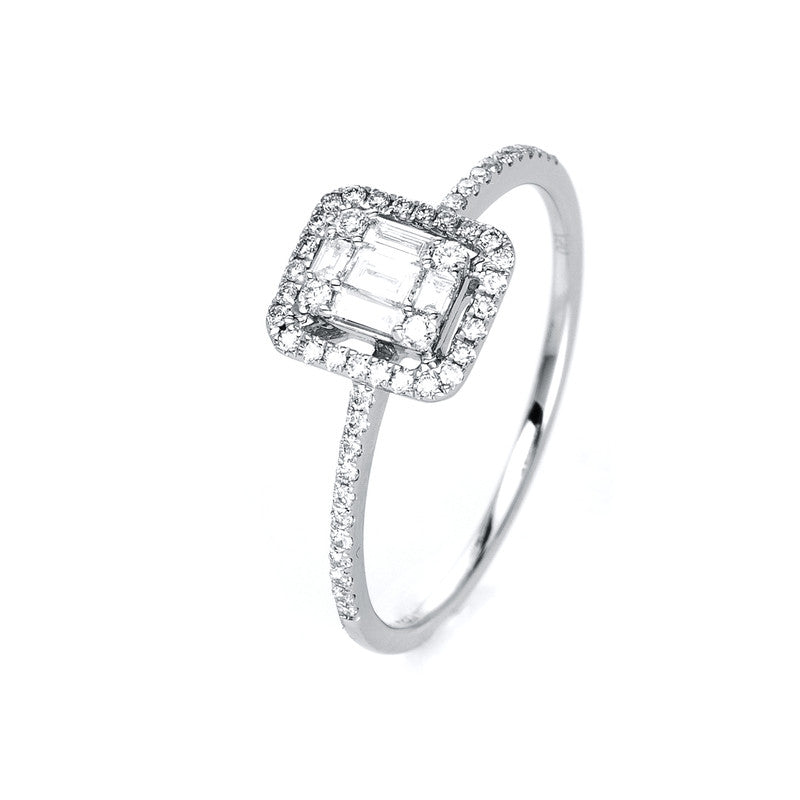 Ring 14 kt WG, 52 Brill. 0,18 ct, TW-si, 5 Brill. 0,12 ct, TW-si