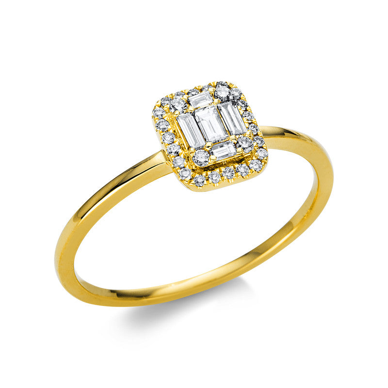Ring 18 kt GG. 26 Brillanten 0.09 ct. TW-si. 5 Baguette 0.12 ct. TW-si. Weite:54