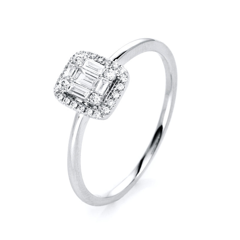 Ring 18 kt WG. 26 Baguette 0.09 ct. TW-si. 5 Baguette 0.12 ct. TW-si. Weite:54