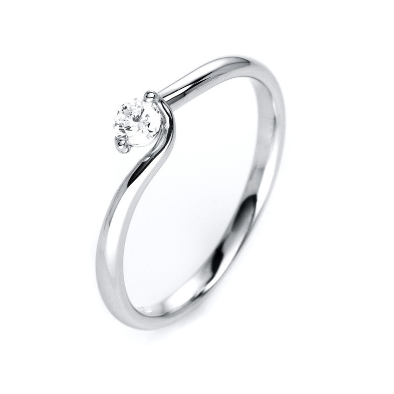 Ring 18 kt WG. 1 Brill. 0.15 ct. TW-si. B:2.1 mm. Weite:54