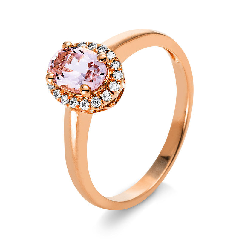 Ring 14 kt RG, 18 Brill. 0,11 ct, TW-si, 1 Morganit 0,67 ct pink