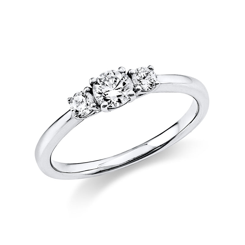 Ring 18 kt WG, GIA6395621203, 1 Brill. 0,30 ct, F-si, 2 Brill. 0,17 ct, TW-si