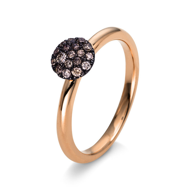 Ring 18 kt RG, Fassung schwarz rhodiniert, 18 Brill. 0,18 ct, braun