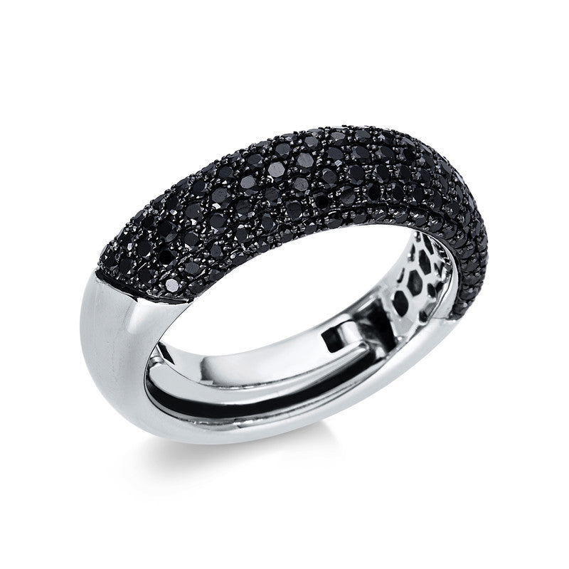 Ring 18 kt WG, Fassung schwarz rhodiniert, 133 Brill. 1,09 ct, schwarz