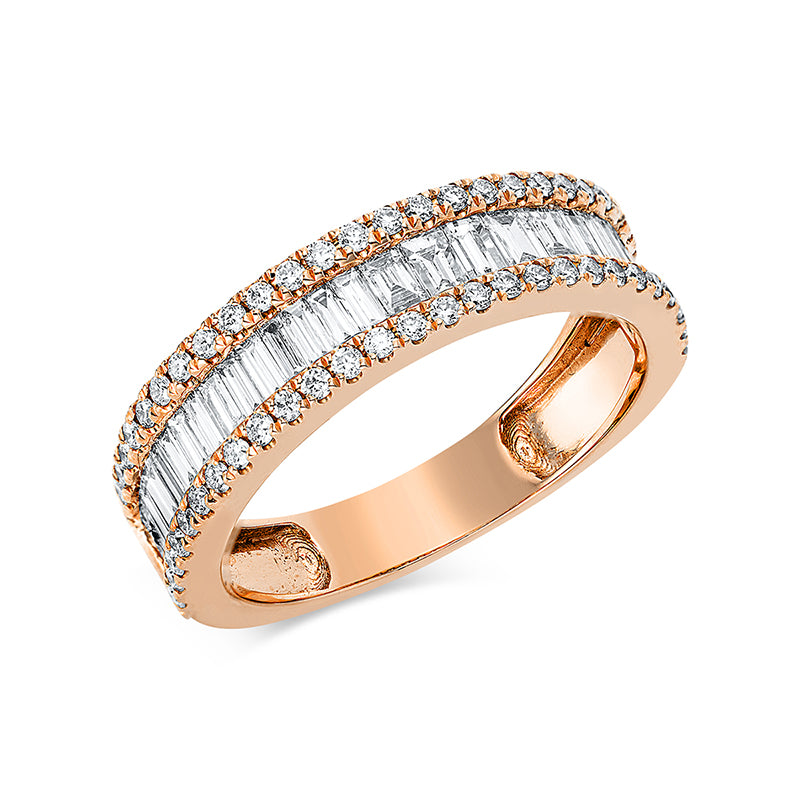 Ring 18 kt RG, 28 Bag. 0,88 ct, TW-si, 54 Brill. 0,33 ct, TW-si