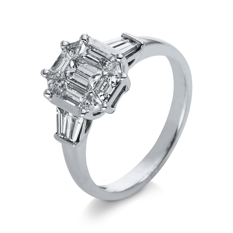 Ring 18 kt WG. 4 Diamanten 0.14 ct. TW-si. 9 Baguette 1.02 ct. TW-si. Weite:54