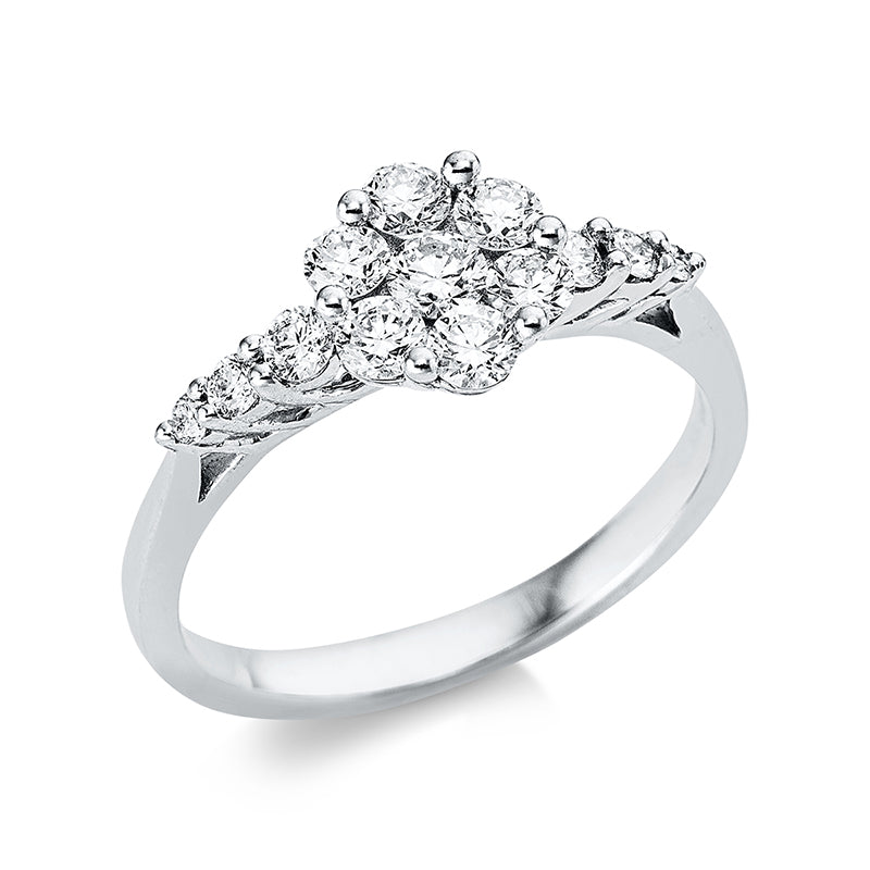 Ring 18 kt WG, 1 Brill. 0,10 ct, TW-si, 12 Brill. 0,58 ct, TW-si