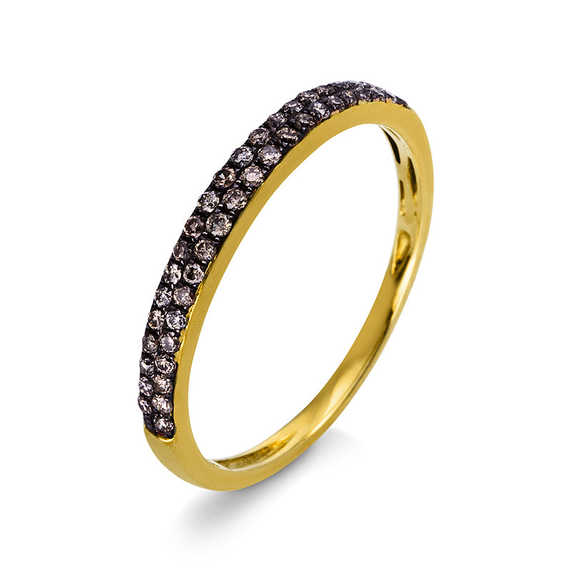 Ring 14 kt GG, Fassung schwarz rhodiniert, 43 Brill. 0,20 ct, braun