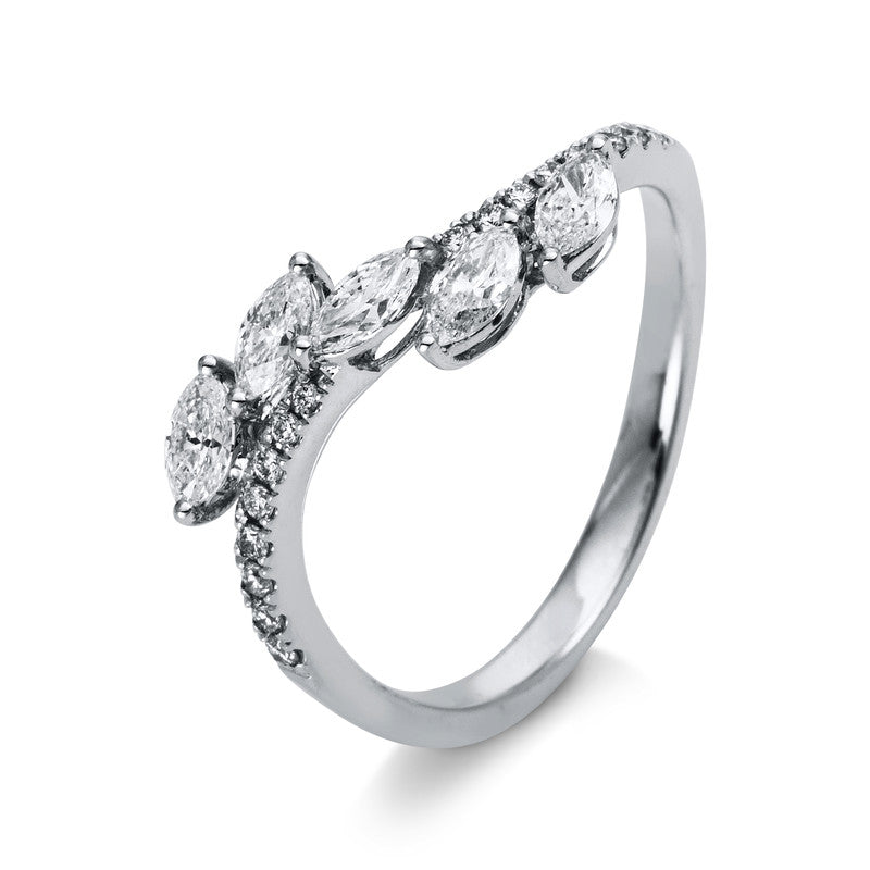 Ring 18 kt WG, 5 Nav. 0,47 ct, TW-si, 16 Brill. 0,11 ct, TW-si