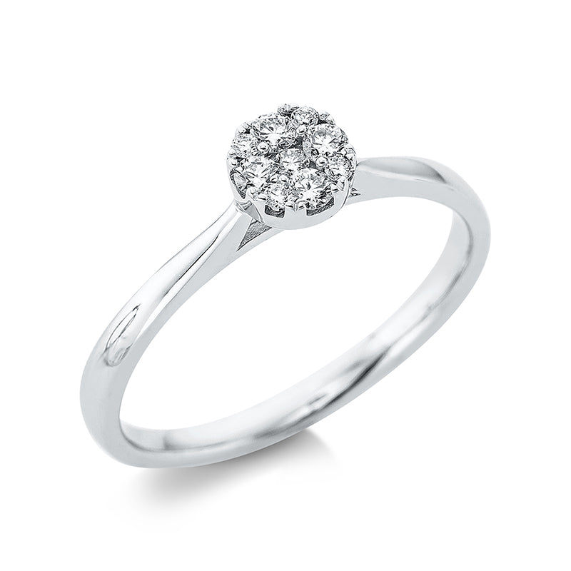 Ring 18 kt WG, 4 Brill. 0,03 ct, TW-si, 5 Brill. 0,13 ct, TW-si