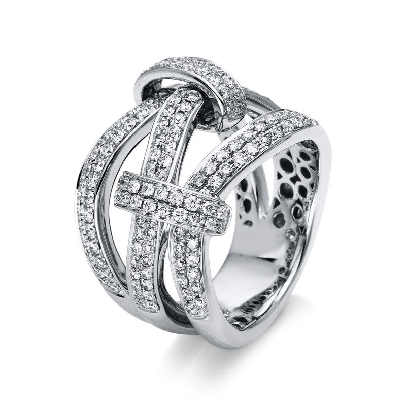 Ring 18 kt WG. 170 Brillanten 1.26 ct. TW-vsi. B:16.5 mm. S:7.7 mm. Weite:53