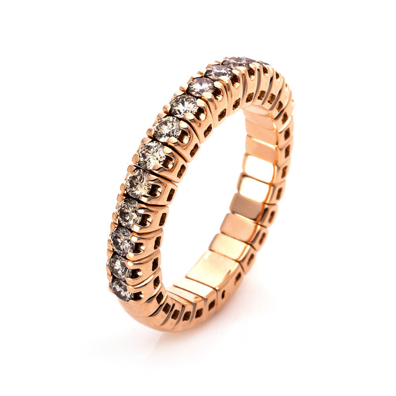 Ring 18 kt RG, Flex-Band, variabel, 15 Brill. 0,72 ct, braun
