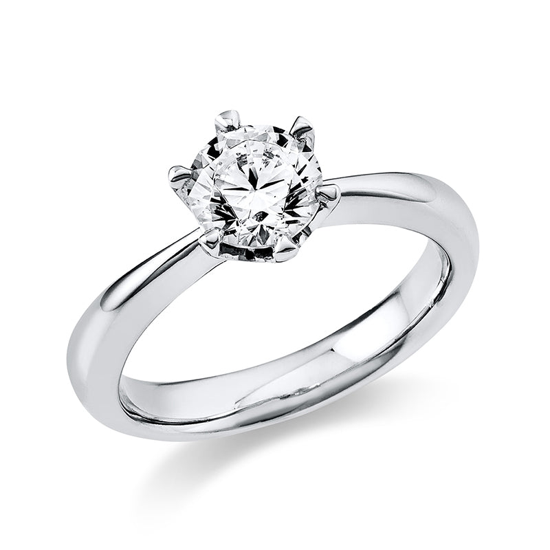 Ring 6er-Krappe 14 kt WG. GIA2397198820. 1 Brill. 1.01 ct. TW-si. B:3.5 mm. Weite:54