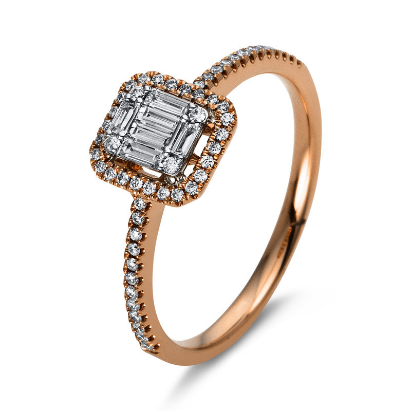 Ring 18 kt RG+WG. 6 Baguette 0.14 ct. TW-si. 54 Brillanten 0.13 ct. TW-si. Weite:53