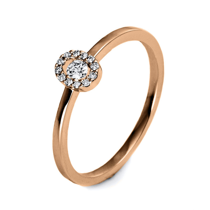 Ring 18 kt RG, 1 Brill. 0,06 ct, TW-si, 12 Brill. 0,05 ct, TW-si