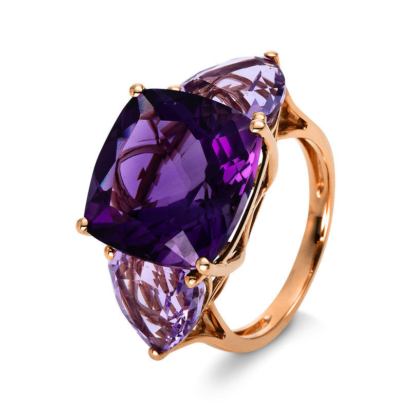 Ring 18 kt RG, 2 Amethyste 5,10 ct pink, 1 Amethyst 12,10 ct lila