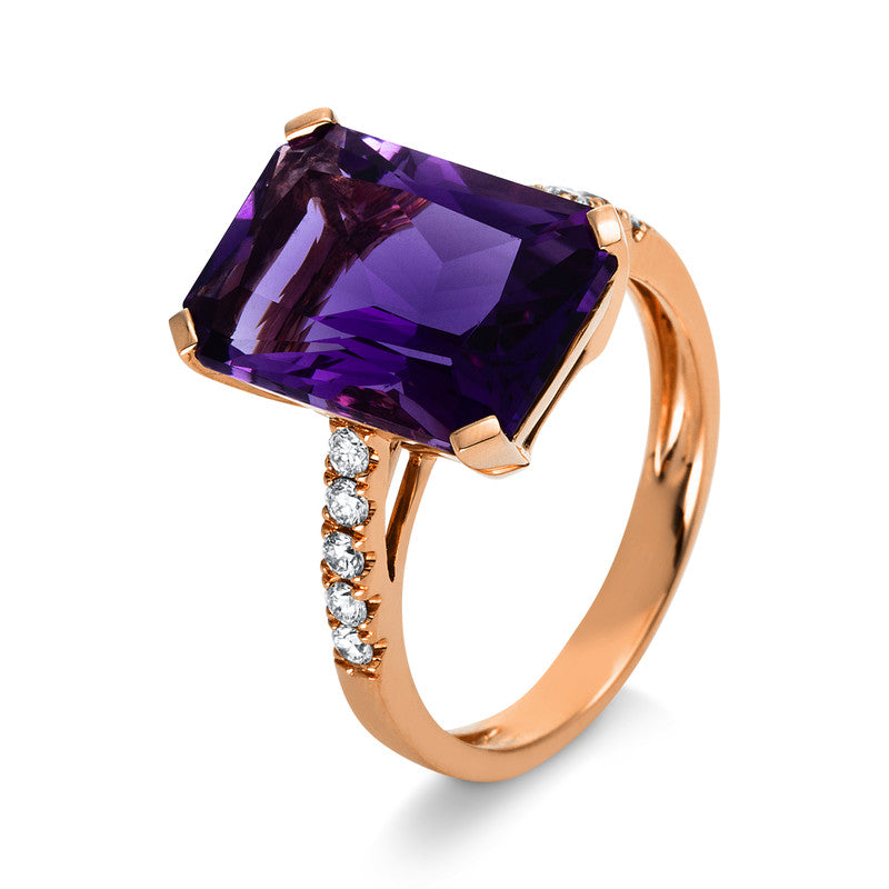 Ring 18 kt RG, 10 Brill. 0,22 ct, TW-si, 1 Amethyst 7,20 ct lila