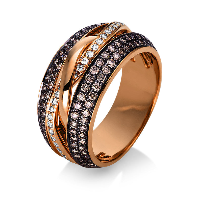 Ring 18 kt RG, teils schwarz rhodiniert, 36 Brill. 0,22 ct, W-si, 146 Brill. 0,88 ct, braun