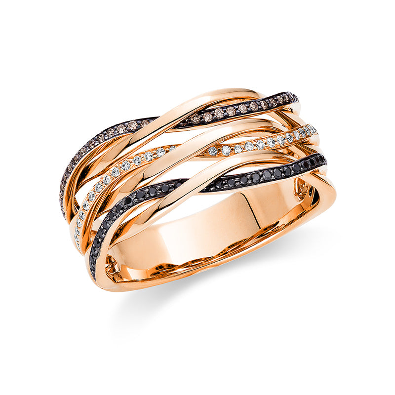 Ring 14 kt RG, 41 Brill. 0,10 ct, W-si, 41 Brill. 0,11 ct, braun, 41 Brill. 0,11 ct, schwarz