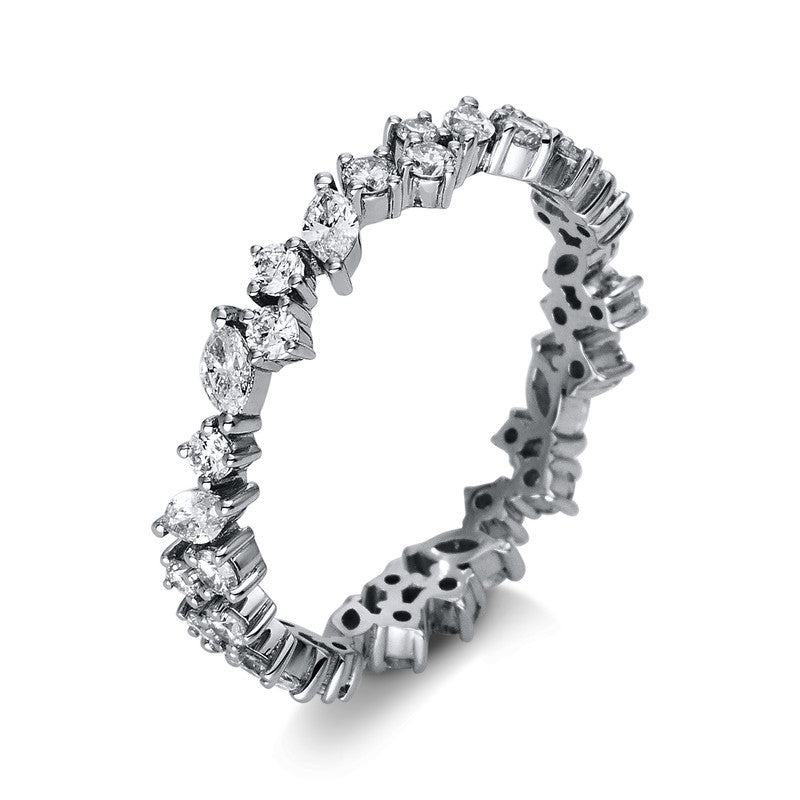 Ring 18 kt WG. 10 Navette 0.41 ct. TW-si. 27 Brillanten 0.52 ct. TW-si. B:4.0 mm. Weite:53