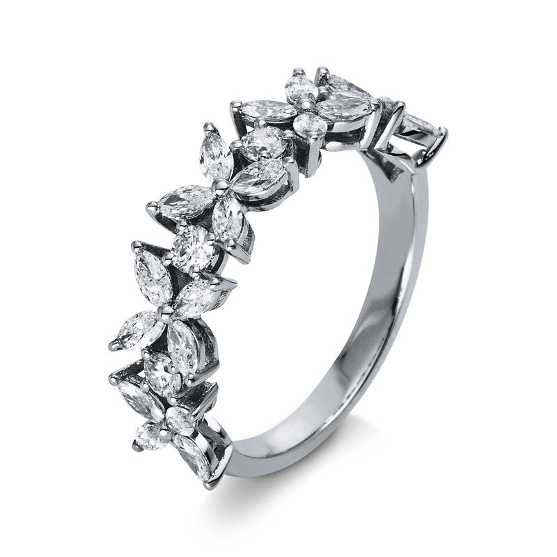 Ring 18 kt WG, 20 Nav. 0,89 ct, TW-si, 4 Brill. 0,24 ct, TW-si