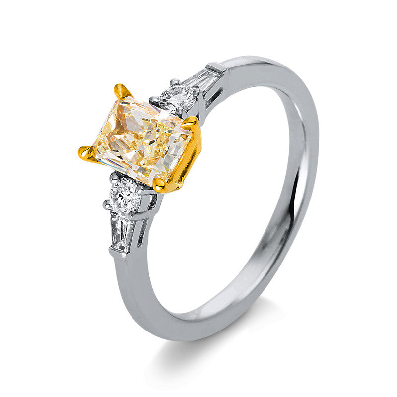 Ring 18 kt WG+GG, GIA6321143497, 4 Bag. 0,09 ct, TW-si, 2 Brill. 0,28 ct, TW-si, 1 Dia. 1,02 ct, gelb