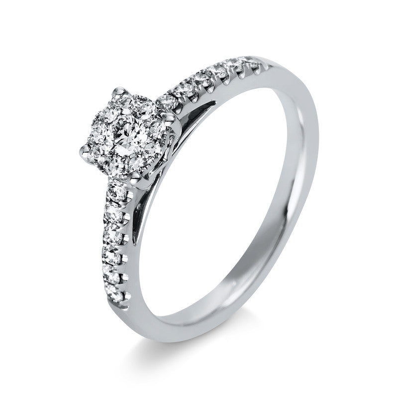 Ring 18 kt WG, 1 Brill. 0,21 ct, TW-si, 12 Brill. 0,20 ct, TW-si