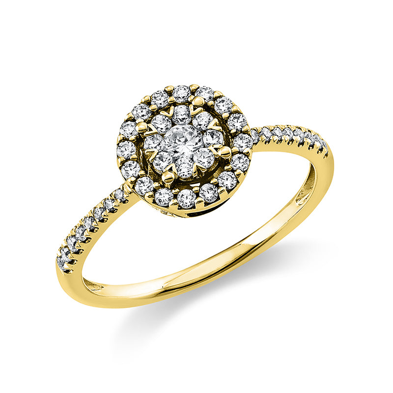 Ring 14 kt GG, 1 Brill. 0,08 ct, TW-si, 40 Brill. 0,29 ct, TW-si