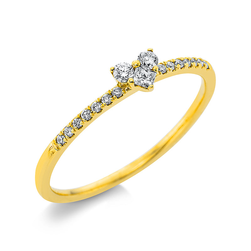 Ring 18 kt GG Herz. 14 Brillanten 0.06 ct. TW-si. 1 Princ. 0.04 ct. TW-si. 2 Brillanten 0.06 ct. TW-si. Weite:53