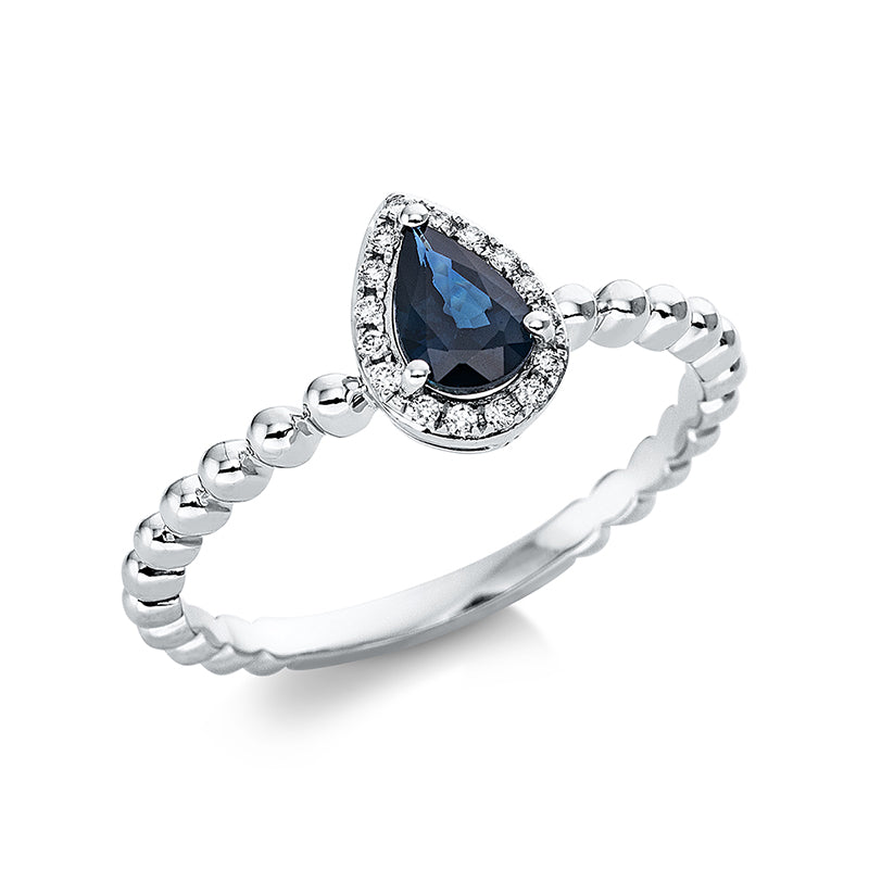 Ring 18 kt WG, 16 Brill. 0,08 ct, TW-si, 1 Saphir 0,45 ct blau