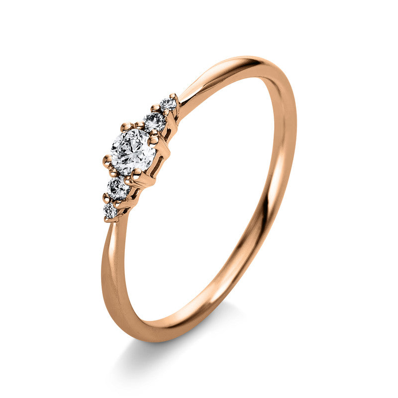 Ring 14 kt RG, 4 Brill. 0,04 ct, TW-si, 1 Brill. 0,10 ct, TW-si