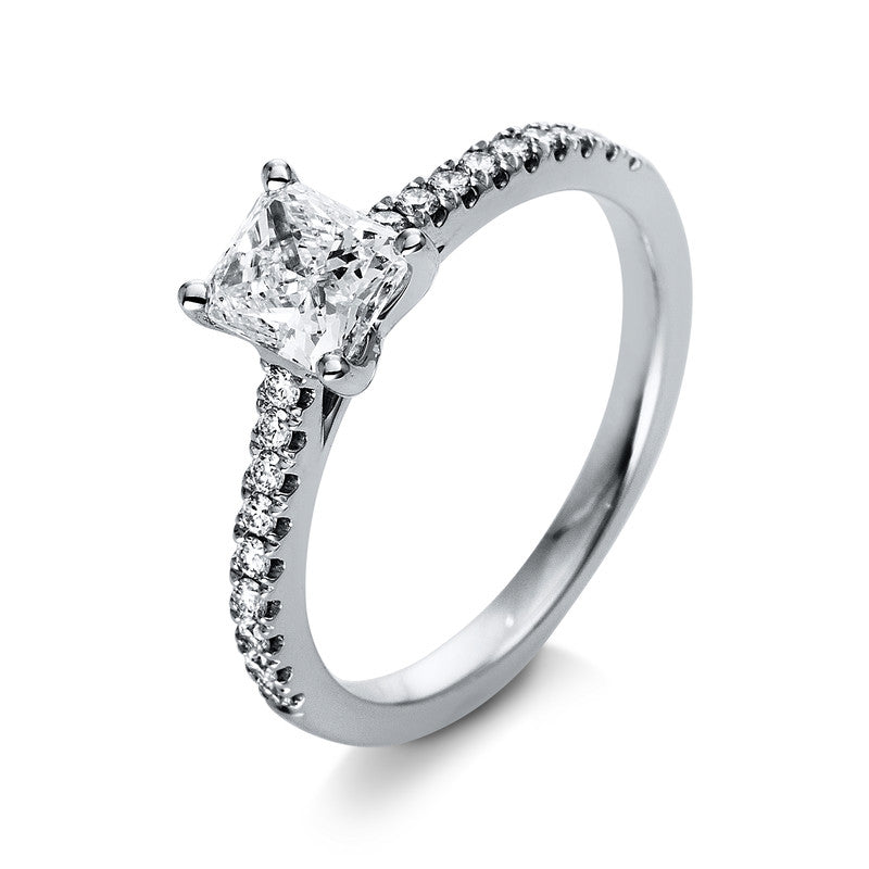 Ring 4er-Krappe 18 kt WG. 1 Radiant 0.81 ct. TW-vsi. 18 Brillanten 0.19 ct. TW-vsi. H:5.5 mm. B:6.6 mm. Weite:54