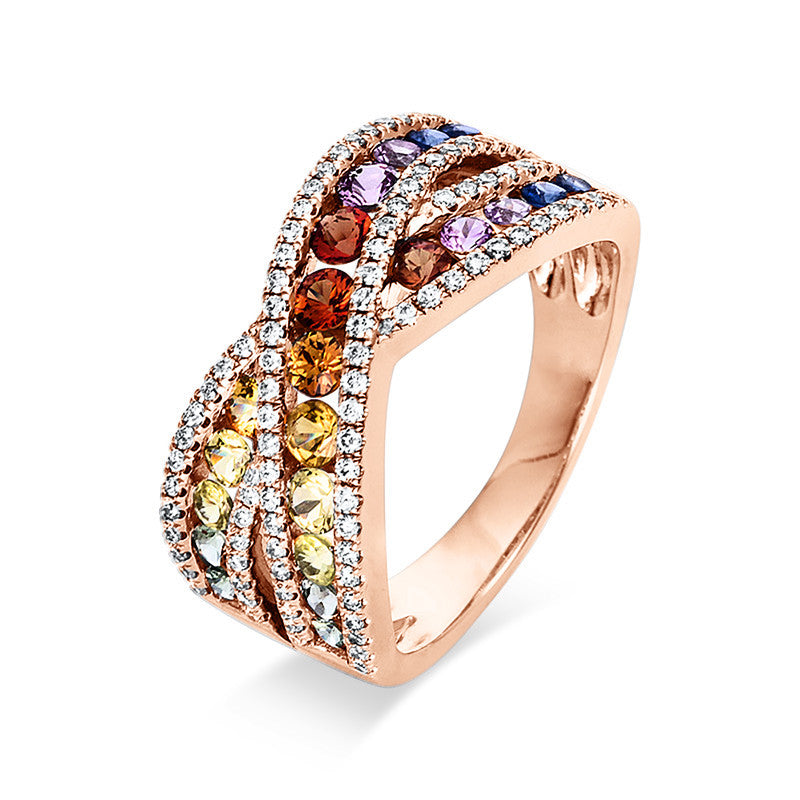 Ring 18 kt RG, 95 Brill. 0,32 ct, TW-si, 22 Saphire 1,32 ct multicolor