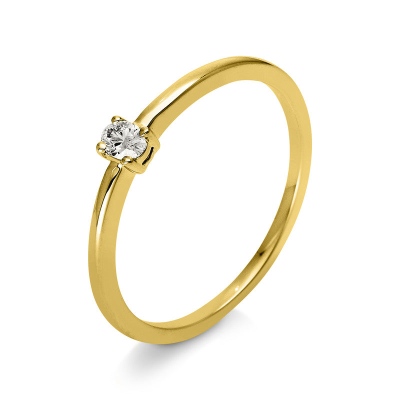 Ring 4er-Krappe 14 kt GG. 1 Oval 0.08 ct. TW-si. H:2.9 mm. B:3.5 mm. Weite:53
