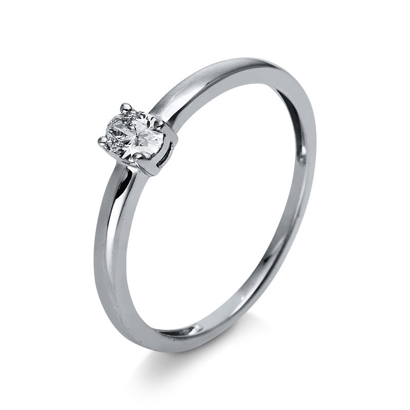 Ring 4er-Krappe 18 kt WG. 1 Oval 0.21 ct. TW-si. H:3.3 mm. B:4.2 mm. Weite:54