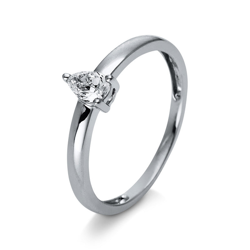 Ring 3er-Krappe 18 kt WG. 1 Tropfen 0.24 ct. TW-si. H:3.7 mm. B:5.8 mm. Weite:54