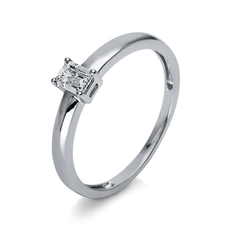 Ring 4er-Krappe 18 kt WG. 1 Sm.schliff 0.23 ct. TW-si. H:3.6 mm. B:4.6 mm. Weite:53