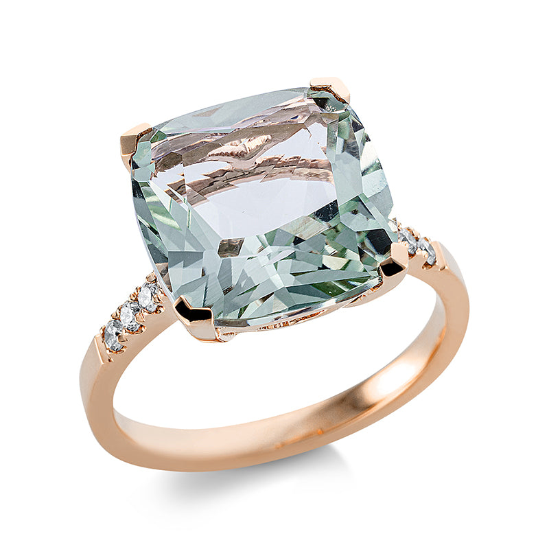 Ring 18 kt RG, 8 Brill. 0,15 ct, TW-si, 1 Amethyst 8,00 ct grün