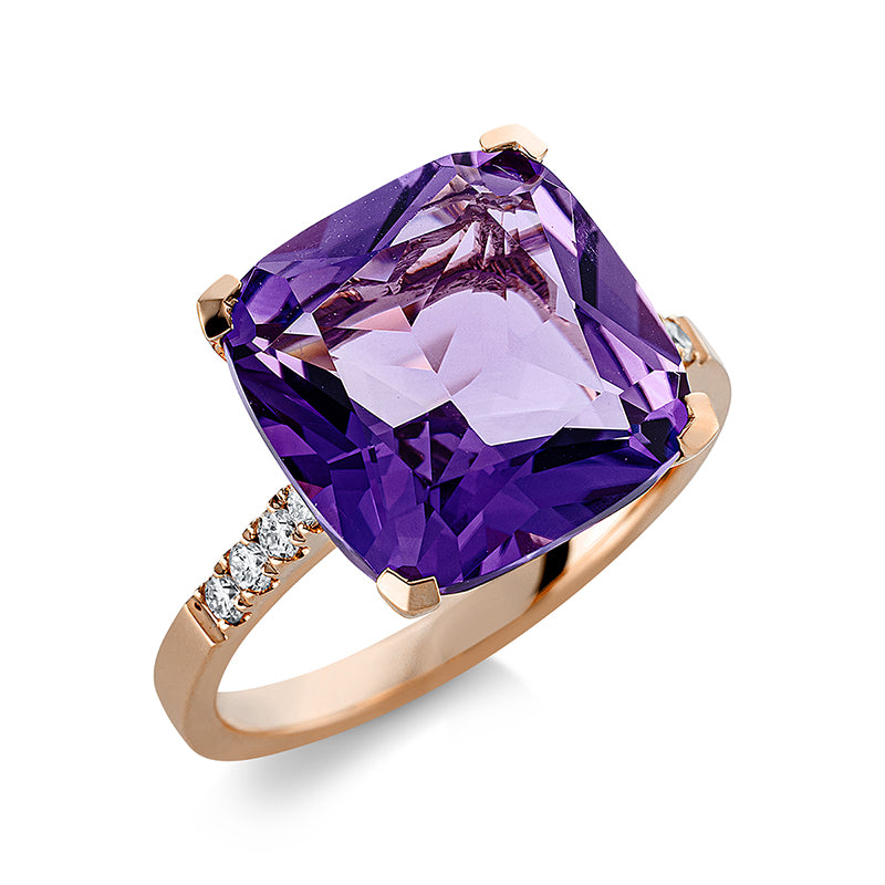 Ring 18 kt RG, 8 Brill. 0,16 ct, TW-si, 1 Amethyst 6,00 ct lila
