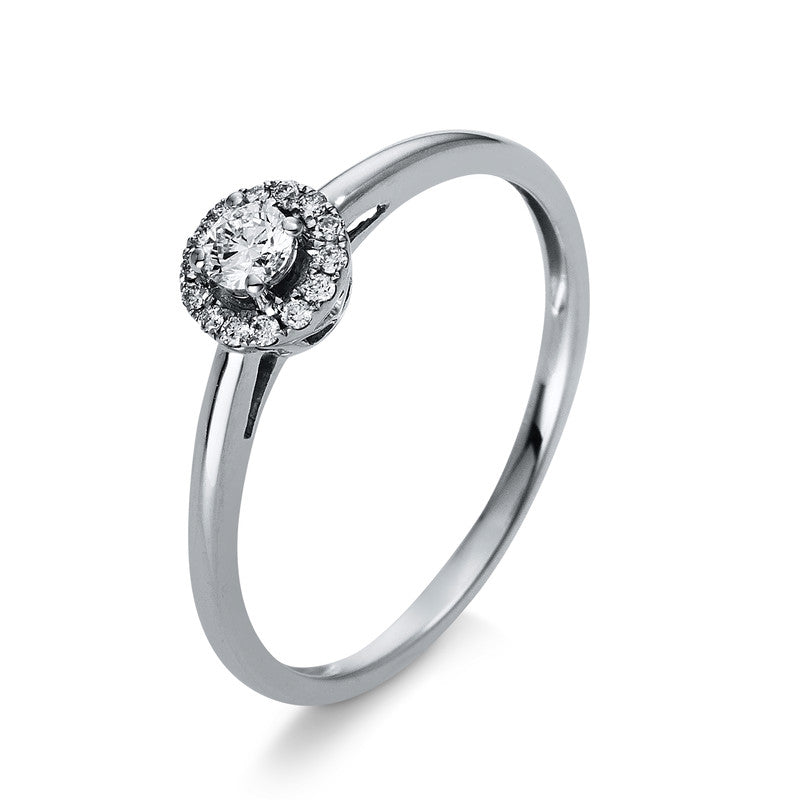 Ring 18 kt WG, 1 Brill. 0,10 ct, TW-si, 14 Brill. 0,06 ct, TW-si
