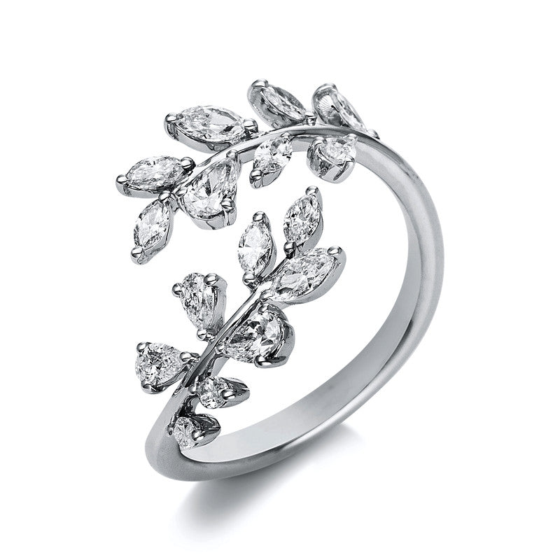 Ring 18 kt WG, 5 Tropfen 0,36 ct, TW-si, 11 Nav. 0,50 ct, TW-si