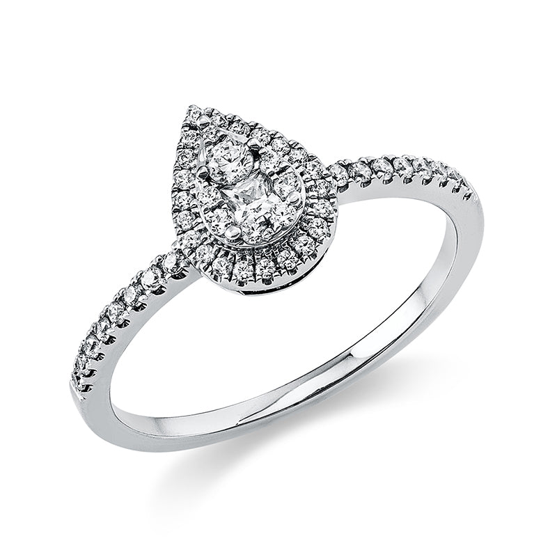 Ring 14 kt WG Tropfen. 1 Princ. 0.04 ct. TW-si. 46 Brillanten 0.25 ct. TW-si. Weite:52