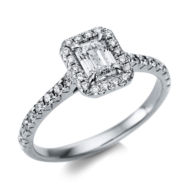 Ring 18 kt WG, 1 Sm.schliff 0,51 ct, TW-si, 34 Brill. 0,39 ct, TW-si