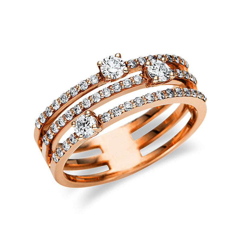 Ring 18 kt RG, 49 Brill. 0,31 ct, TW-vsi, 3 Brill. 0,25 ct, TW-vsi