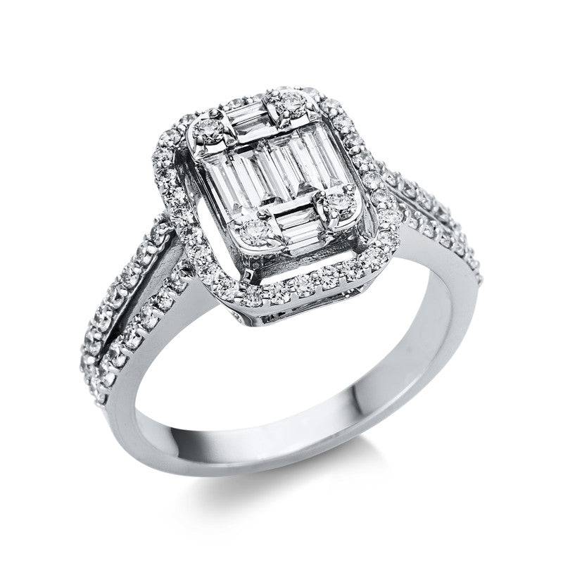 Ring 18 kt WG, 8 Bag. 0,35 ct, TW-vsi/si, 62 Brill. 0,61 ct, TW-vsi/si