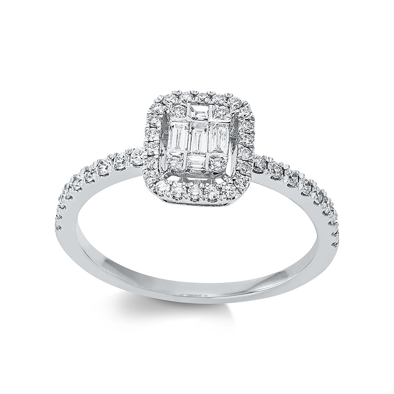 Ring 18 kt WG, 5 Bag. 0,14 ct, TW-si, 44 Brill. 0,28 ct, TW-si