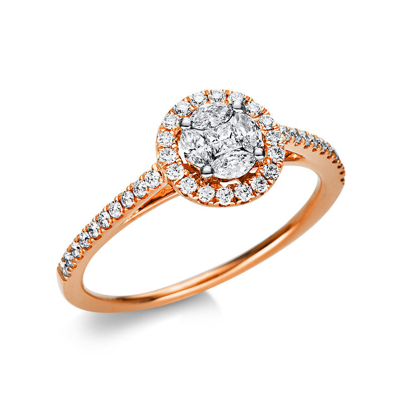Ring 18 kt RG, 1 Princ. 0,03 ct, TW-si, 4 Nav. 0,16 ct, TW-si, 38 Brill. 0,25 ct, TW-si