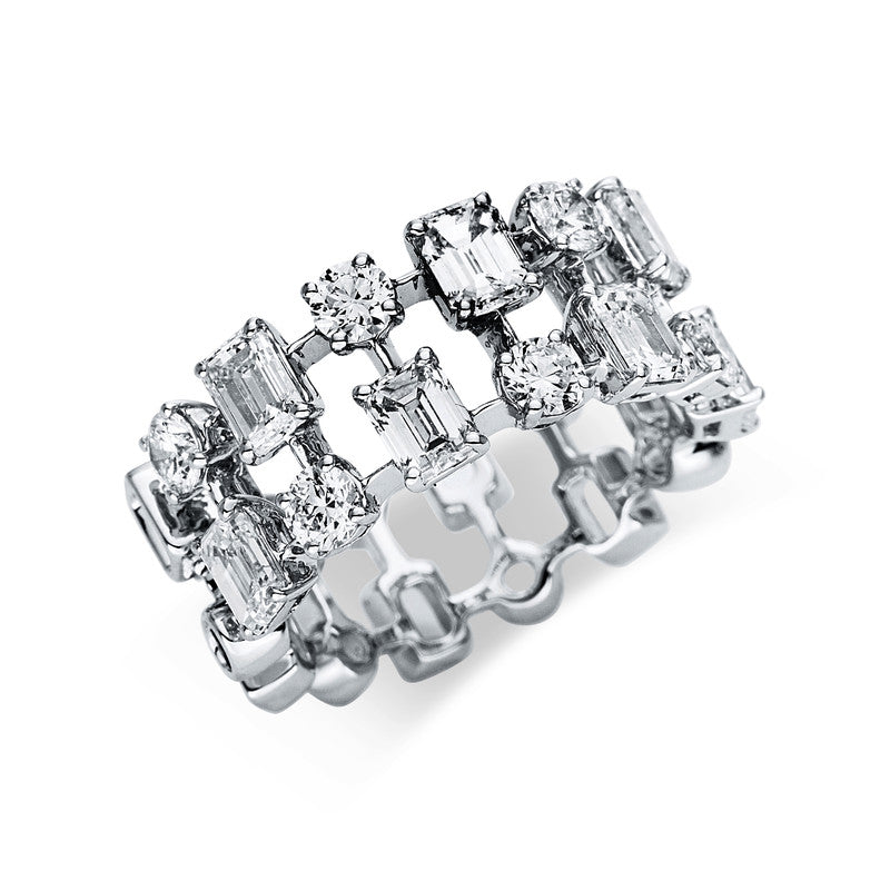 Ring 18 kt WG, 7 Sm.schliff 2,16 ct, TW-vsi, 7 Brill. 0,85 ct, TW-vsi