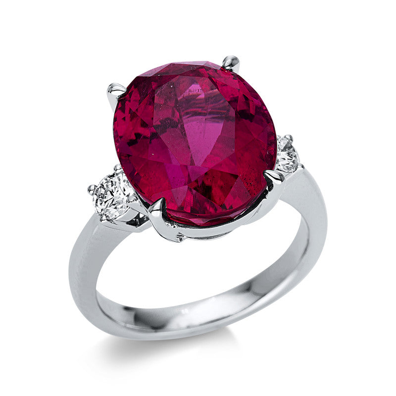 Ring 18 kt WG, 2 Brill. 0,40 ct, TW-si, 1 Rubellit 12,23 ct rot